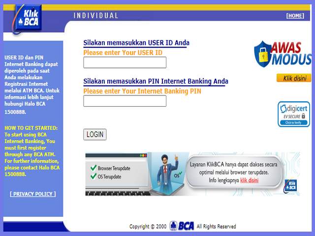 cara daftar klik bca