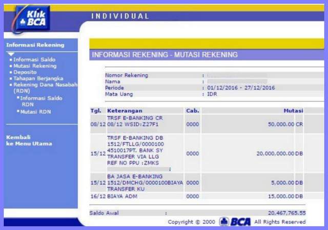 Cara Melihat Transferan Masuk di KlikBCA