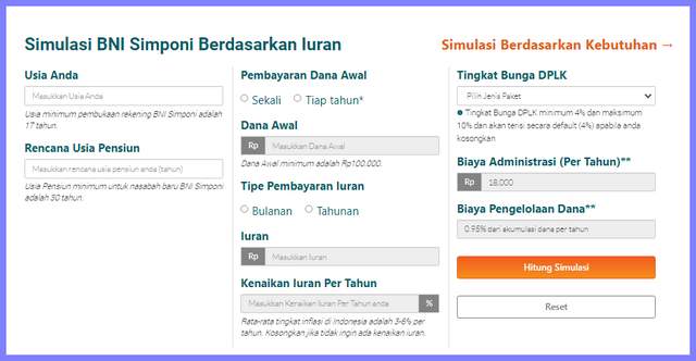 Simulasi BNI Simponi DPLK
